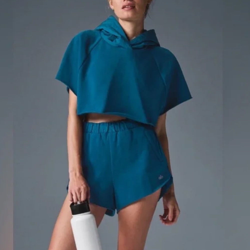 (#24) Cropped In The Air Short Sleeve Hoodie - Eclipse Blue